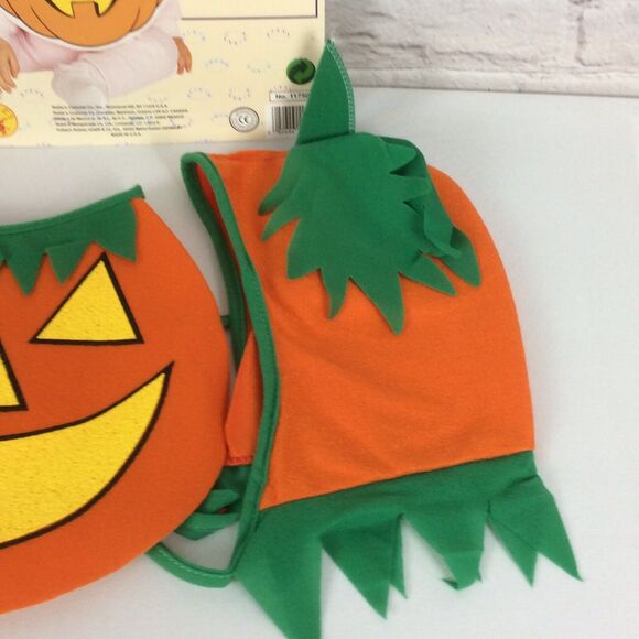 Pumpkin Bonnet & Bib Costume Halloween Party Theater Unisex Orange/Green/Yellow - Picture 4 of 7